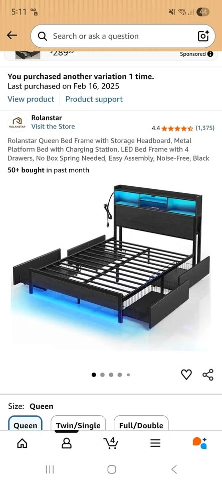 Rolastar Queen Bed Frame with Storage & Charging Station - photo 2