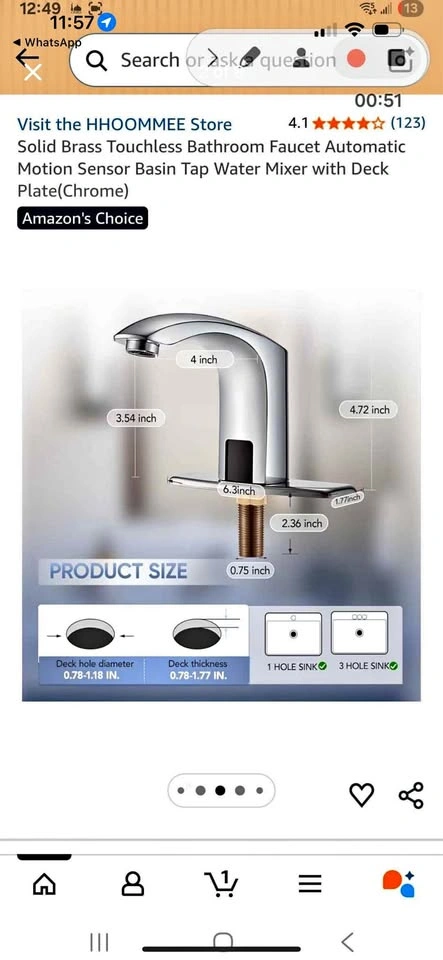 HHOOMMEE Touchless Bathroom Faucet Motion Sensor Chrome w/ Deck