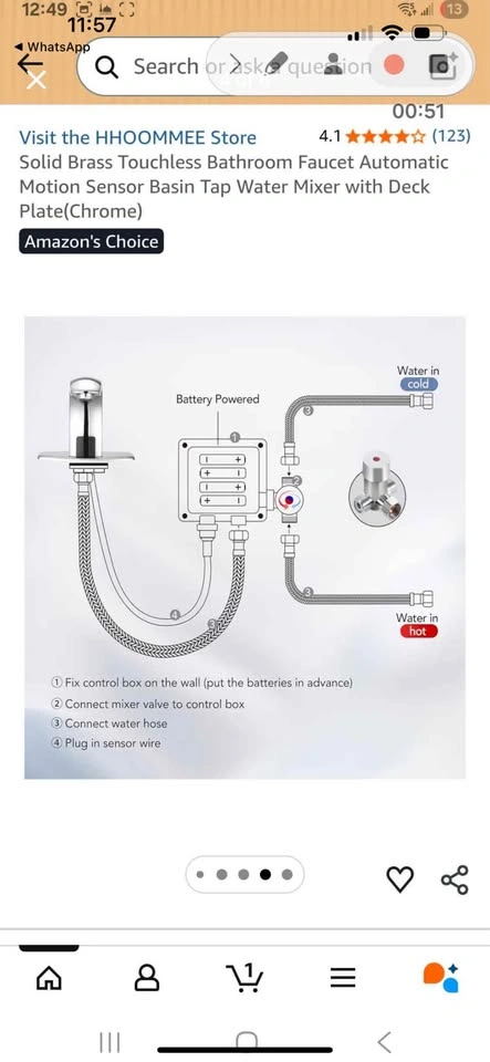 HHOOMMEE Touchless Bathroom Faucet Motion Sensor Chrome w/ Deck - photo 3