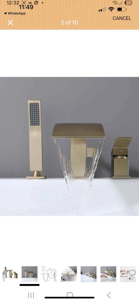 GOLD WATHELS Waterfall Tub Faucet w/ Hand Shower 3-Hole - photo 2