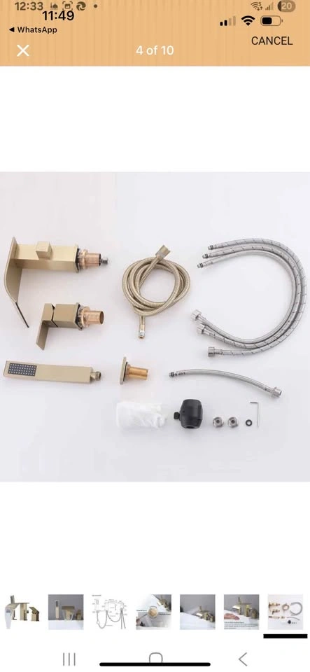 GOLD WATHELS Waterfall Tub Faucet w/ Hand Shower 3-Hole - photo 4