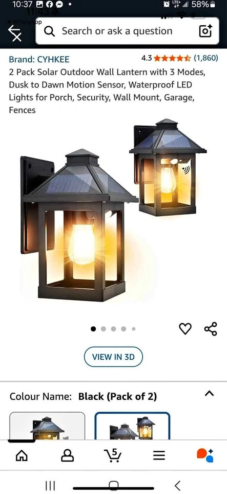 2 Pack Solar Outdoor Wall Lanterns