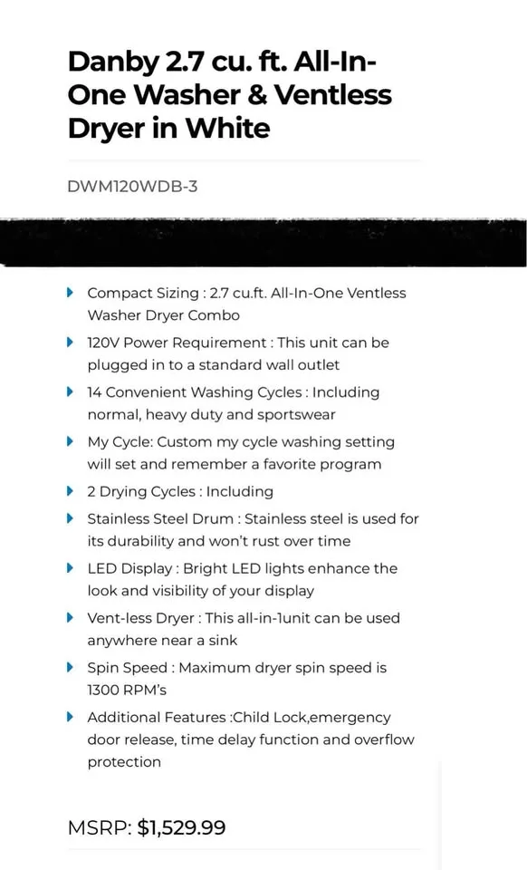 All in one Washer Dryer ventless 110V private sale image indicator(6)