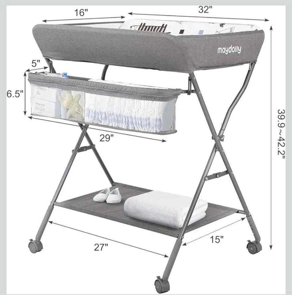 Baby Changing Table with Wheels and Storage + Free Diapers - photo 2