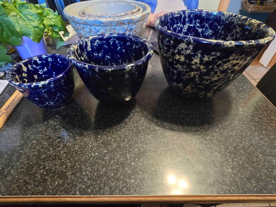 Bennington Vermont Blue Agate Spongeware Nesting Bowls Set - photo 2