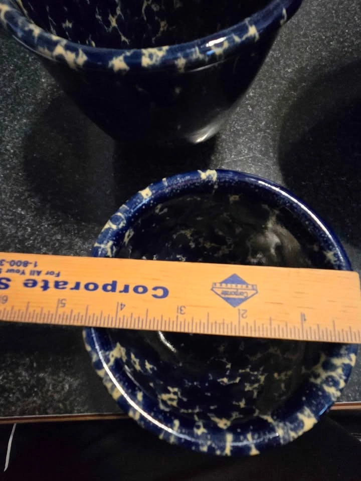 Bennington Vermont Blue Agate Spongeware Nesting Bowls Set - photo 3
