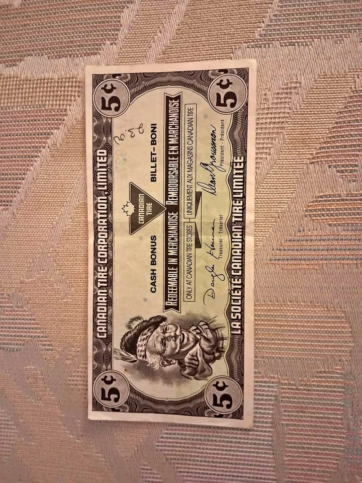 Vintage late 1980's Canadian Tire 5 cents Cash Bonus Coupon