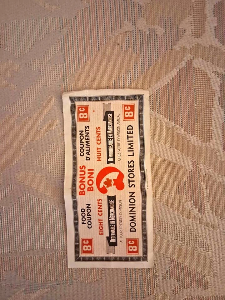 Vintage late 1960's Dominion Stores Limited 8 Cent Food Coupon