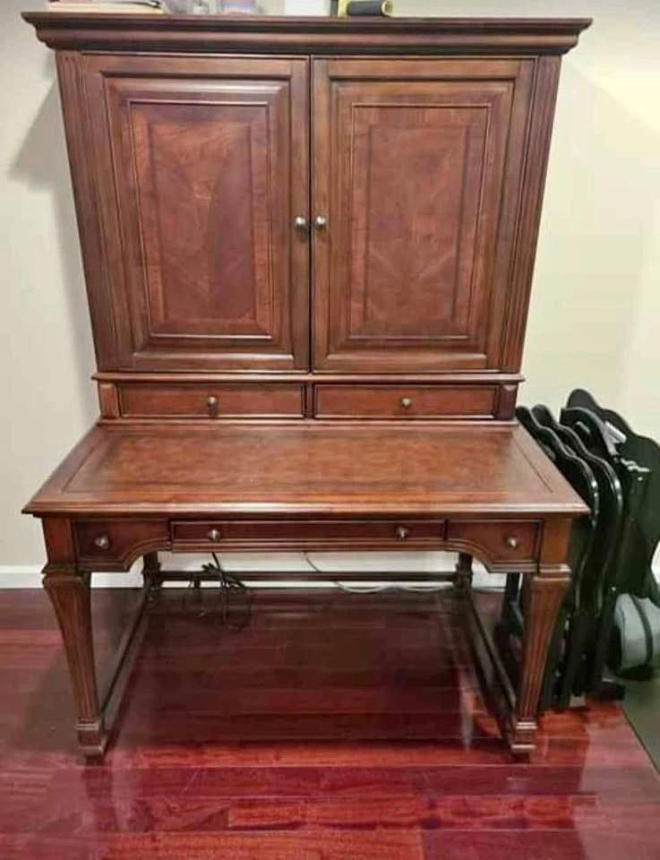 Vintage Wooden Secretary Desk with Hutch