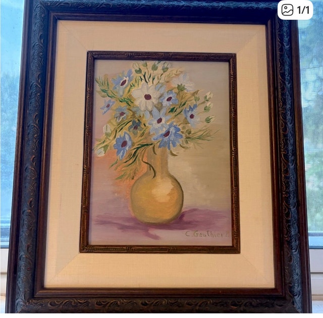 Original Painting of Flowers in Vase by C. Gauthier