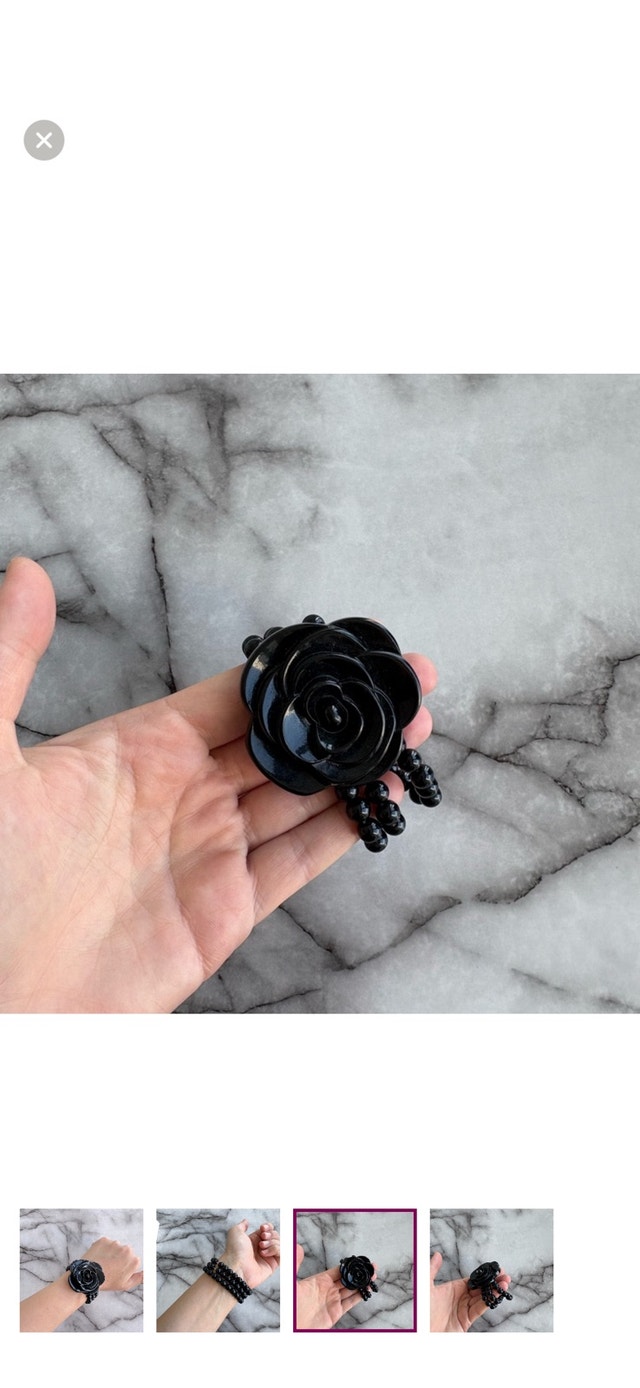 Black Beaded Bracelet with Flower Accent - photo 2