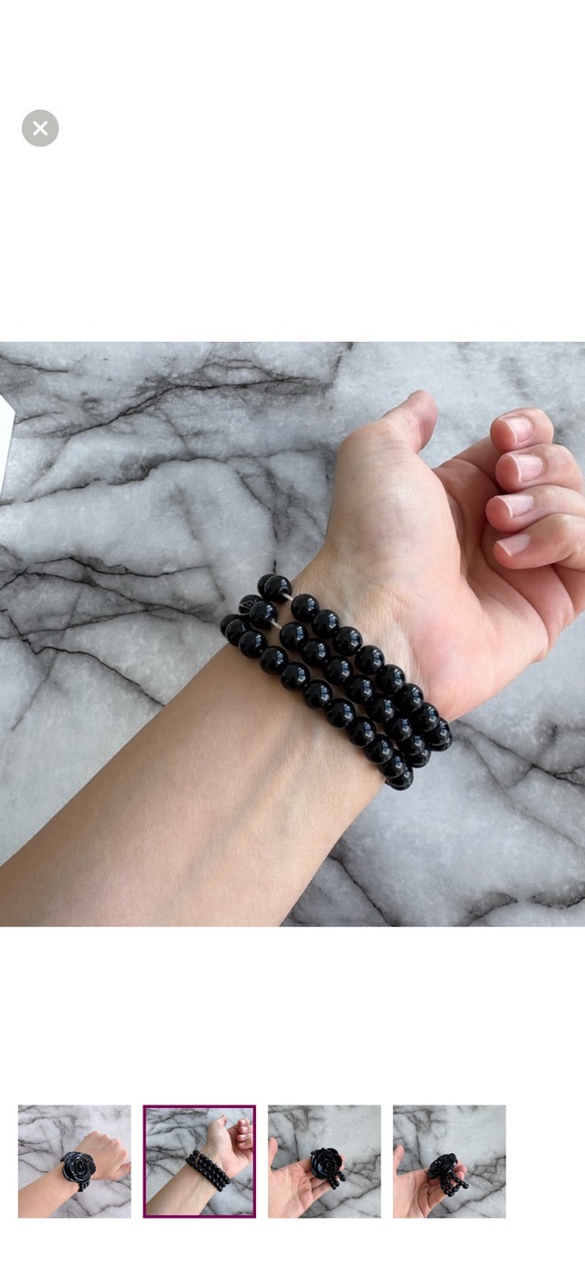 Black Beaded Bracelet with Flower Accent - photo 3