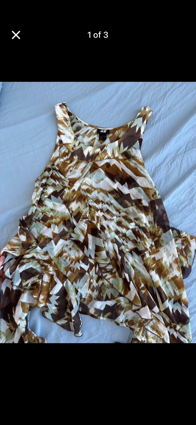 H&M Dress - Brown, White & Teal Pattern - Size US 6