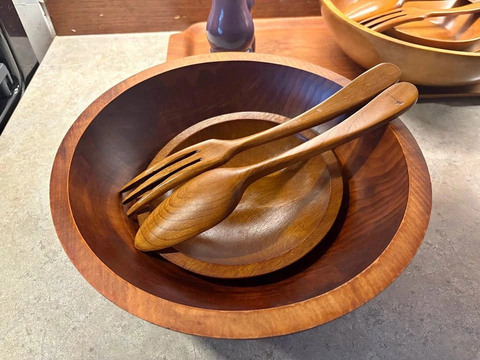 Vintage MCM Baribocraft Salad Serving Bowl & Utensils 🥕