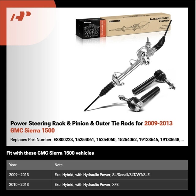 Power Steering Rack, Pinion, Outer Tie Rods for 2009-2013 Sierra - photo 2