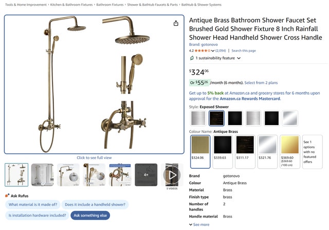 Antique Brass Bathroom Shower Faucet Set Brushed Gold - photo 2