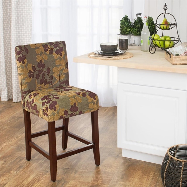 HomePop Upholstered Counter Height Barstool, 24-inch, Brown