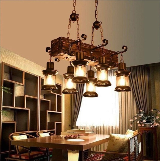 Farmhouse Industrial Rustic Wood Linear Island Pendant Light