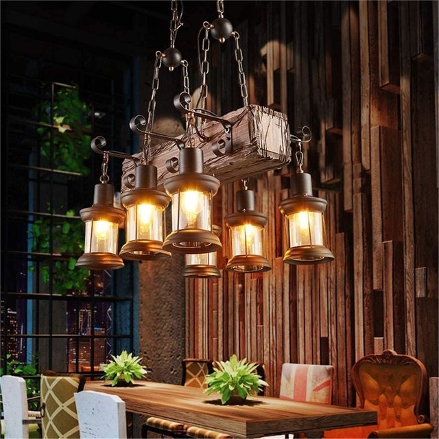 Farmhouse Industrial Rustic Wood Linear Island Pendant Light - photo 2