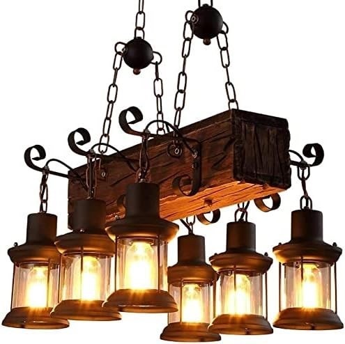 Farmhouse Industrial Rustic Wood Linear Island Pendant Light - photo 4
