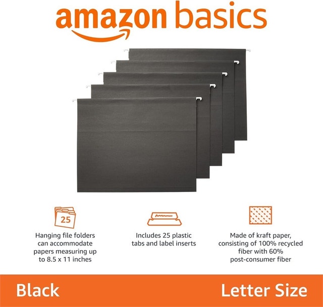25Pc Basics Sturdy Hanging File Folders, Letter Size, Black - photo 2