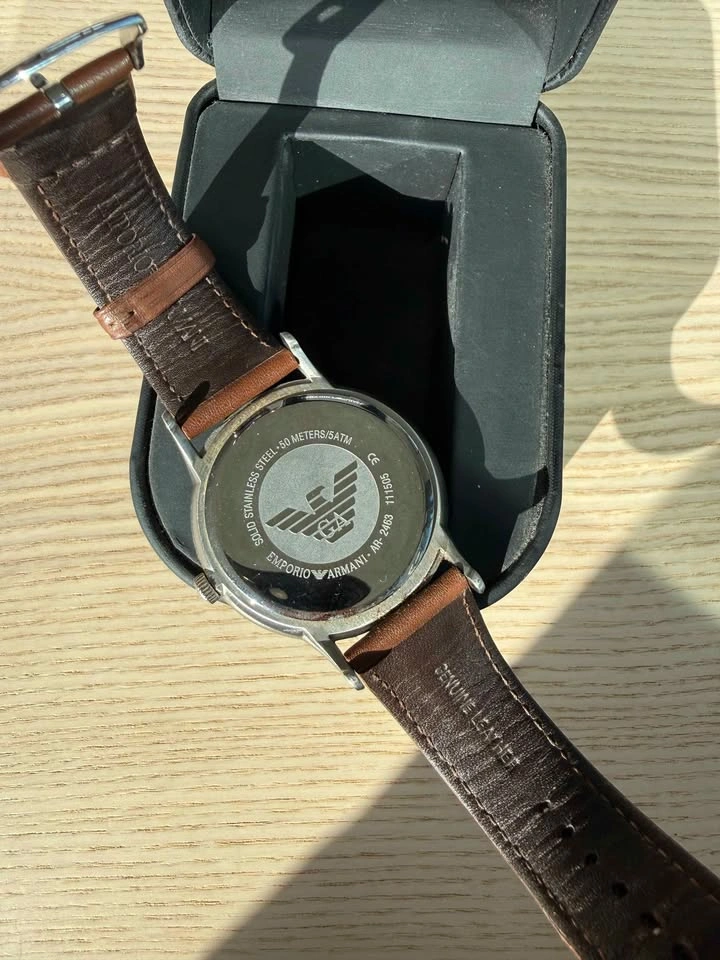 Emporio Armani Watch - Brown Leather Strap, Silver Dial - photo 2