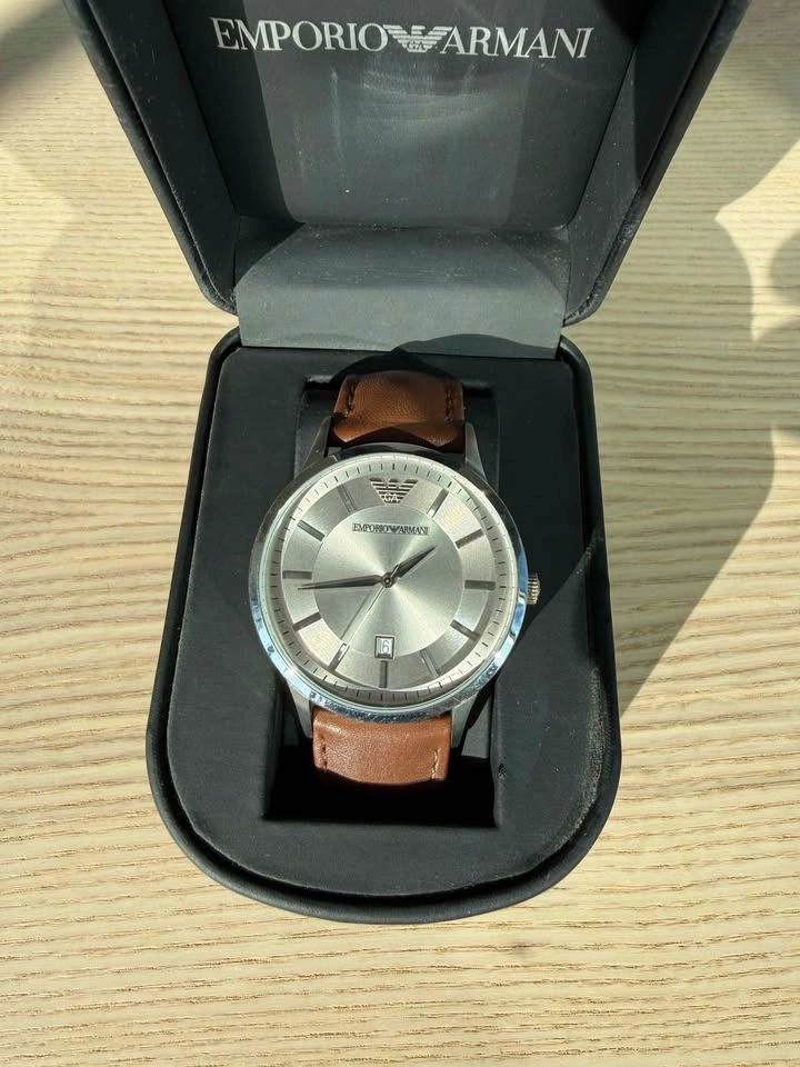 Emporio Armani Watch - Brown Leather Strap, Silver Dial - photo 3