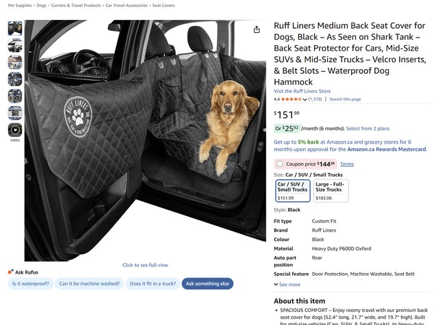 Ruff Liners Medium Car Back Seat Cover for Dogs, Cats - photo 3
