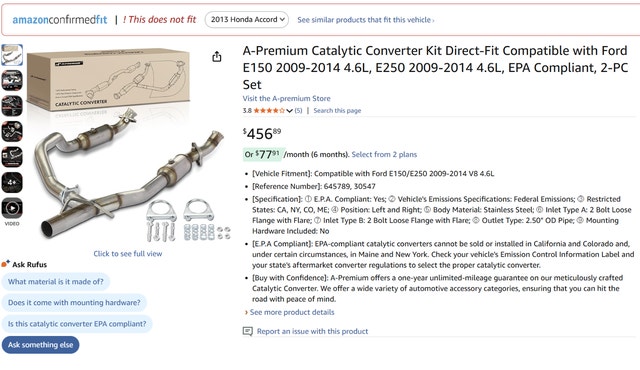 A-Premium Catalytic Converter Kit for Ford E150/E250 (2009-2014) - photo 3
