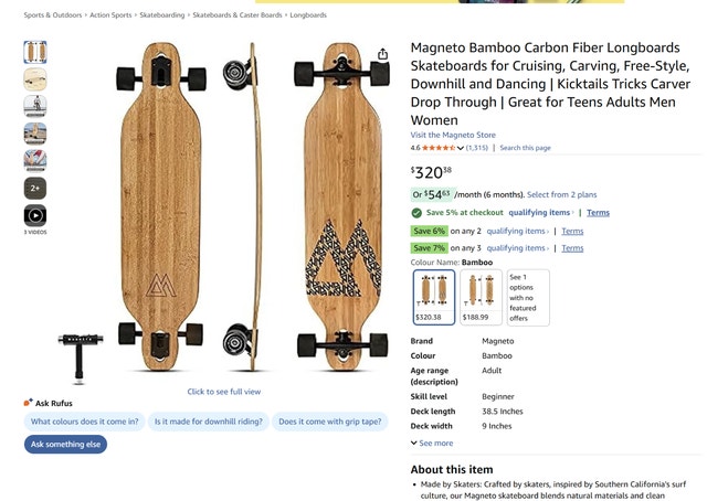 Magneto Bamboo Carbon Fiber Longboard Skateboard