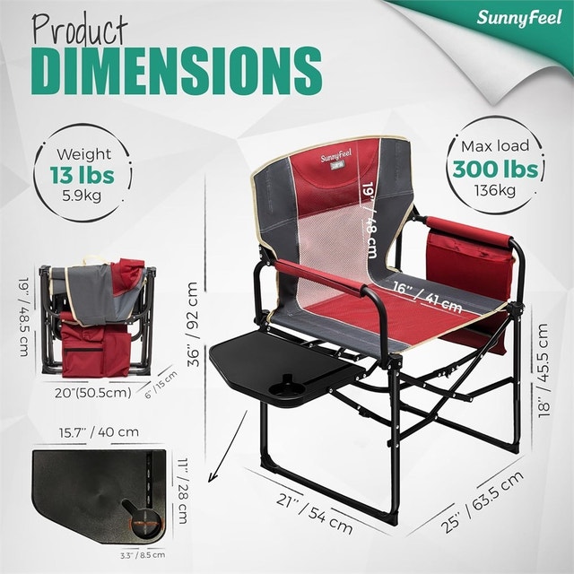 SunnyFeel Camping Director Chair, Folding Chair With Sideboard - photo 2
