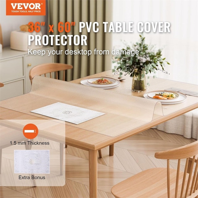 Plastic Table Cover, 36 x 60 in, 1.5 mm Thick Frosted - photo 2