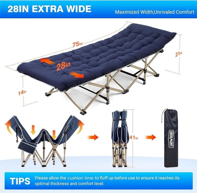 Overmont 28" Wide Folding Camping Cot with Cushion - photo 2