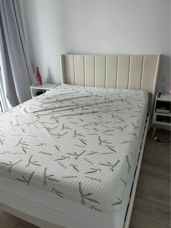Cream Upholstered Bed Frame and Zinus 12" Cooling Mattress - photo 2