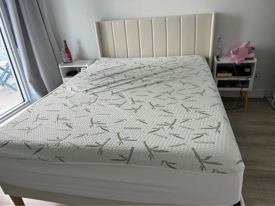 Cream Upholstered Bed Frame and Zinus 12" Cooling Mattress - photo 3