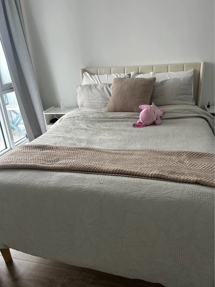 Cream Upholstered Bed Frame and Zinus 12" Cooling Mattress - photo 5