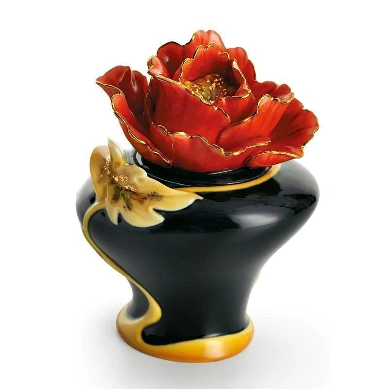 Franz Vermillion Peony Flower Sugar Jar with Cover FZ01167