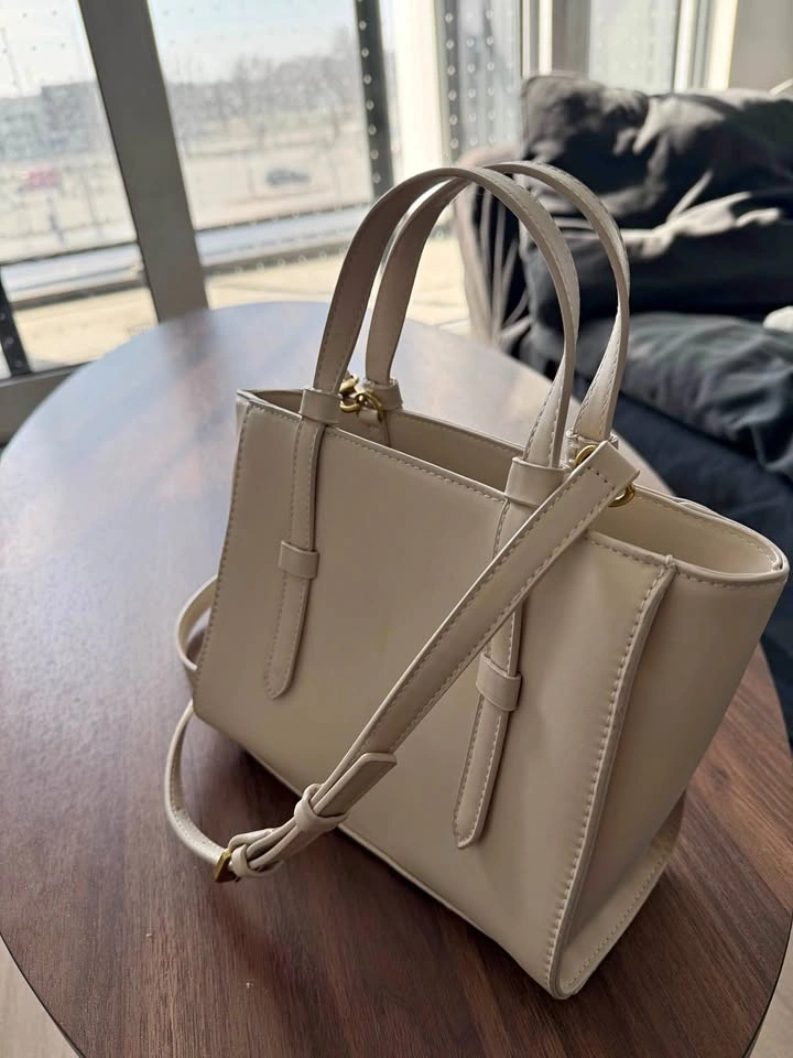 Zara Cream Mini Structured Tote Bag | Gold Hardware | Crossbody