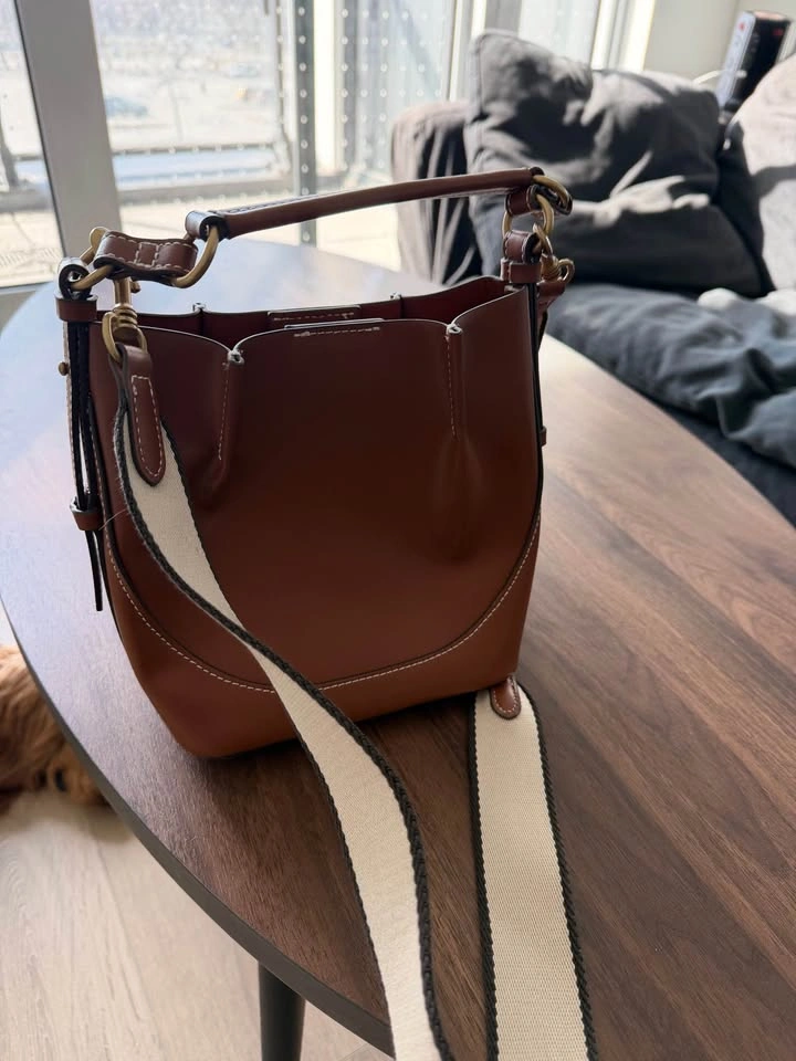 Zara Tan Leather Bucket Bag w/ Strap & Pouch - Like New - photo 2
