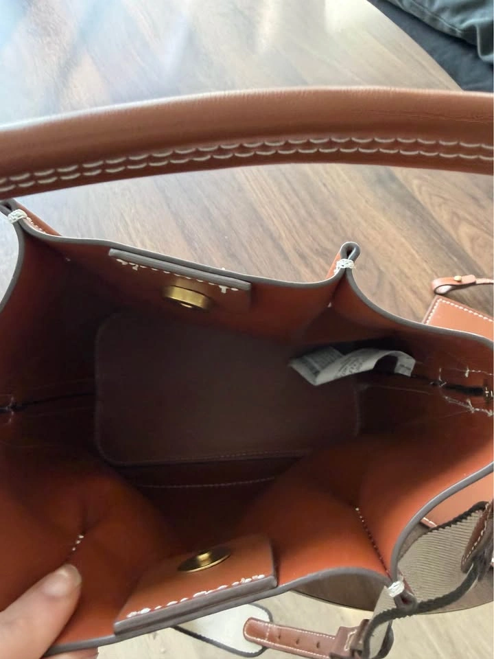Zara Tan Leather Bucket Bag w/ Strap & Pouch - Like New - photo 4