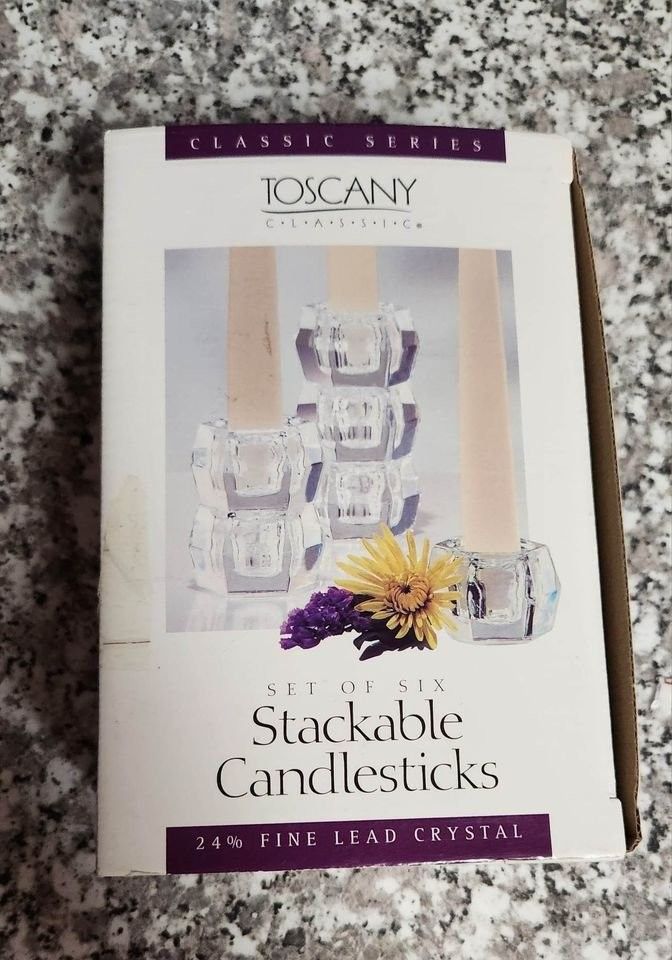 Toscany Classic Stackable 24% Lead Crystal Star Candlesticks Set