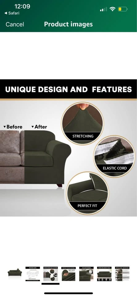 🥕 PrinceDeco Velvet Couch Cover - Large, Olive - photo 3