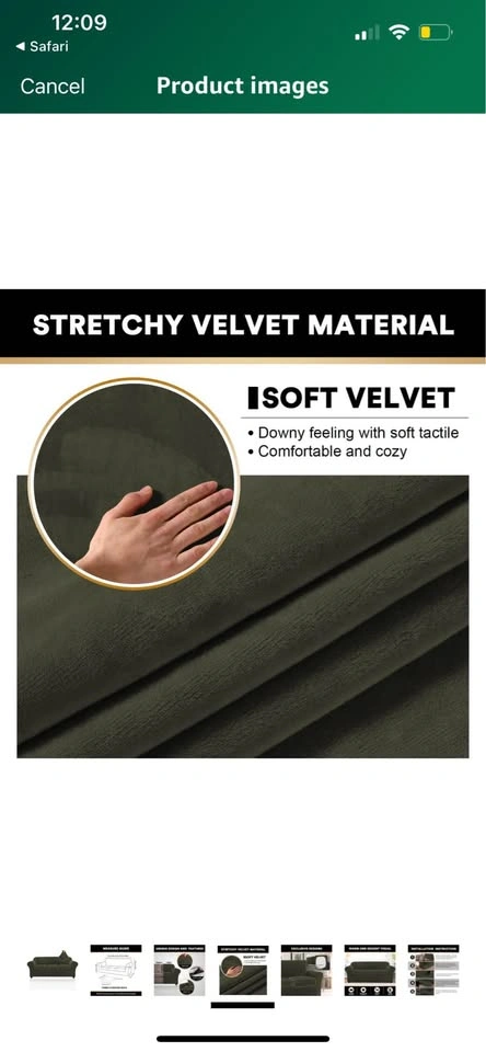 🥕 PrinceDeco Velvet Couch Cover - Large, Olive - photo 4
