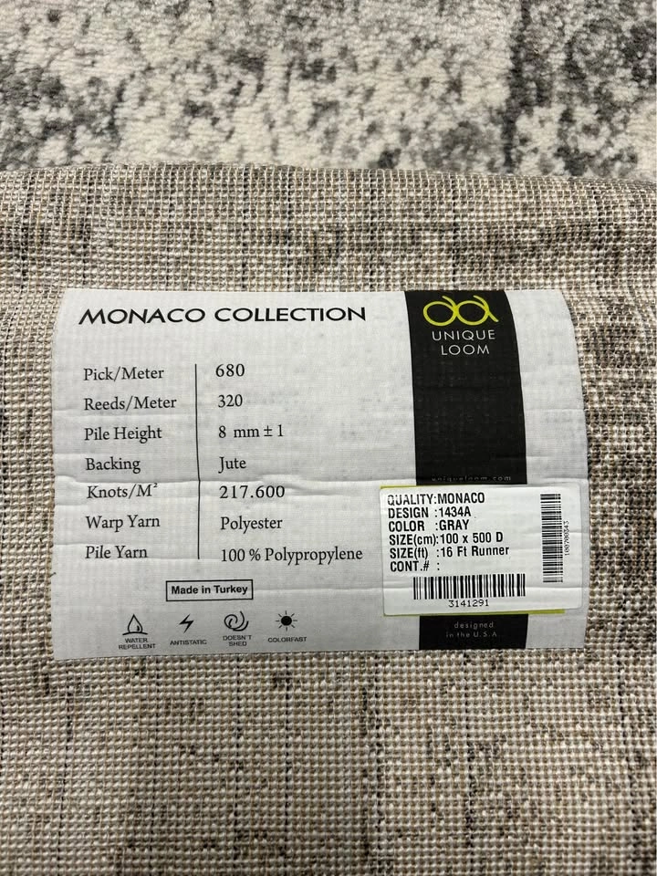 🥕 Brand New Monaco Collection Gray Runner Rug (1.6ft x 16ft) - photo 3