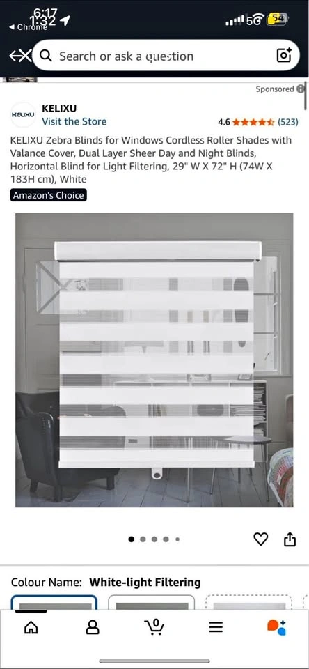 🥕 KELIXU Zebra Blinds Cordless Roller Shades with Valance