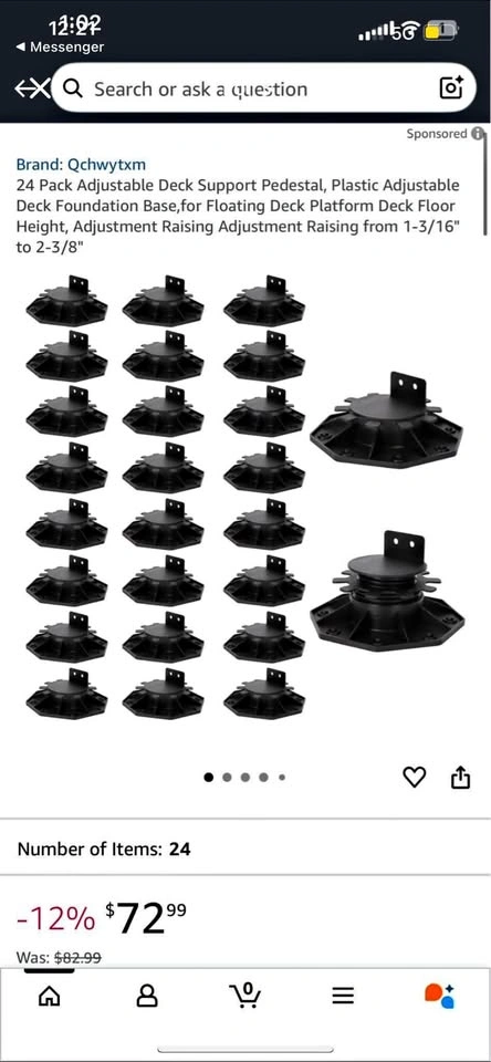 🥕 24 Pack Adjustable Deck Support Pedestals