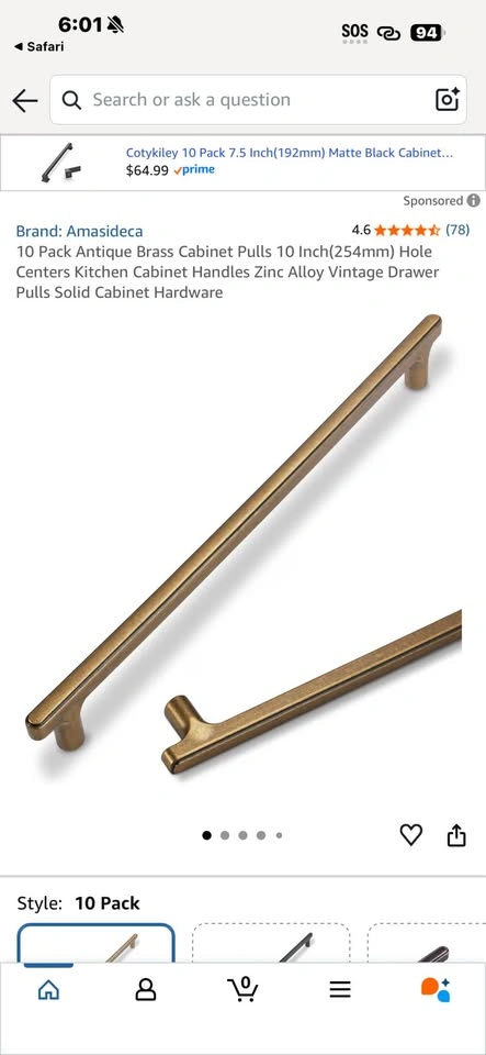 Amasideca 10 Pack Antique Brass Cabinet Pulls - 10 Inch - photo 2