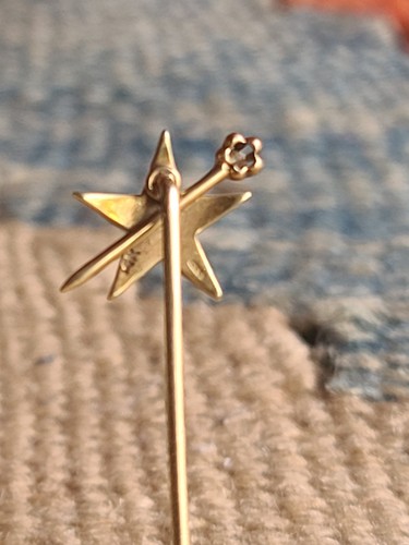Antique Victorian 14K Gold Pearl & Diamond Starburst Stick Pin - photo 5
