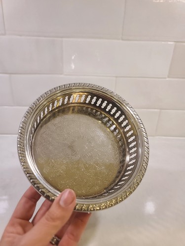 Vintage Silver Plate Round Gallery Bottle Coaster LS - photo 3