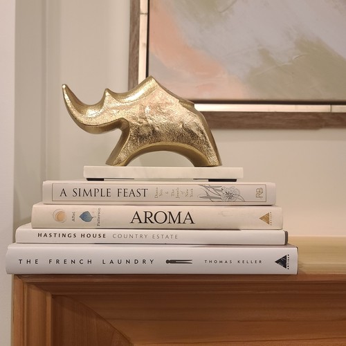 Mid Century Modern Gold Rhino Sculpture on Marble Base - photo 2